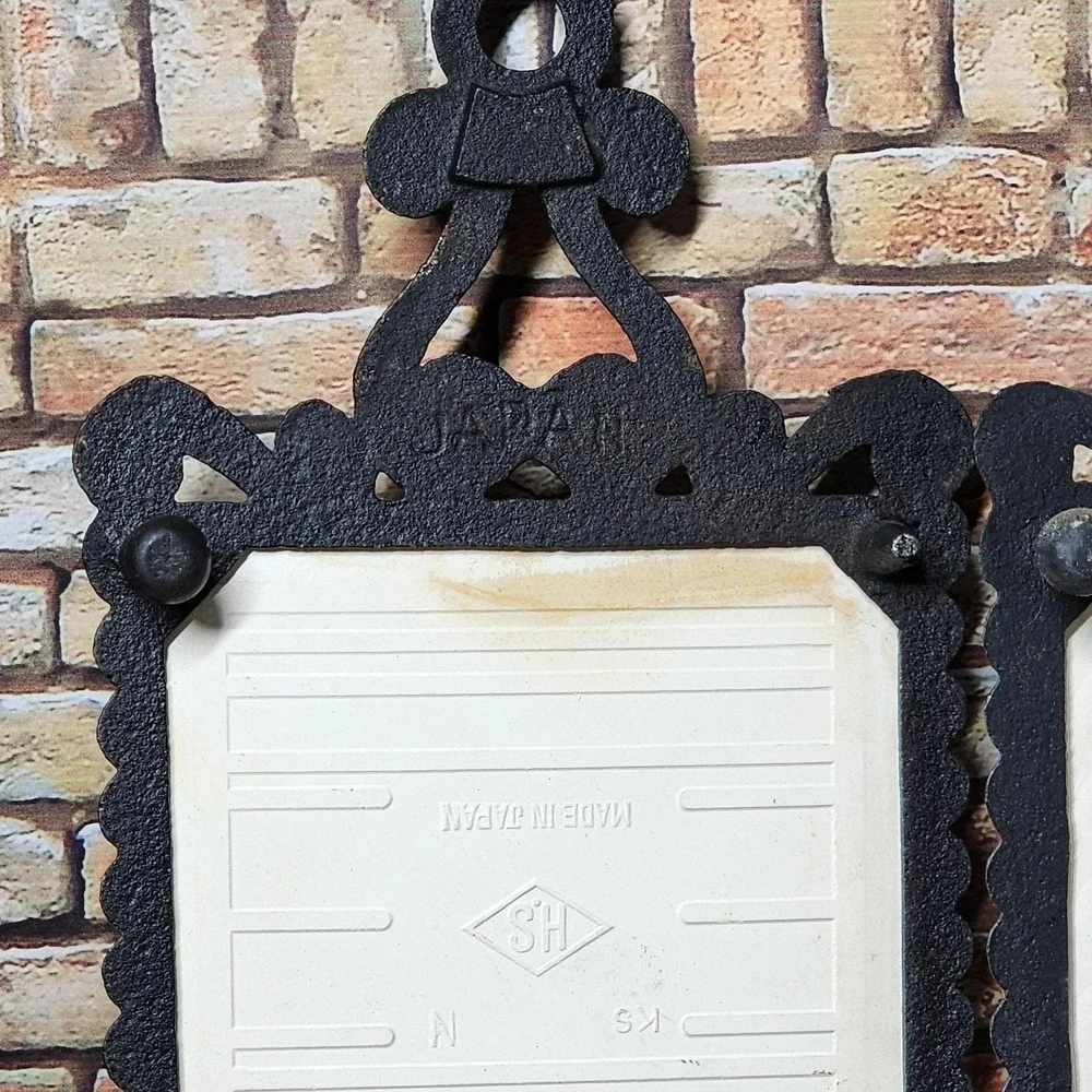 Vintage‎ Enesco Cast Iron Trivets Still Life Wall Plaques Pair Kitchen Japan MCM